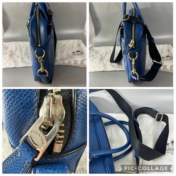 Coach F71681 Slim Cross Grain Men's Leather Briefcase/Handbag/Shoulder Bag, Blue - Picture 9 of 13